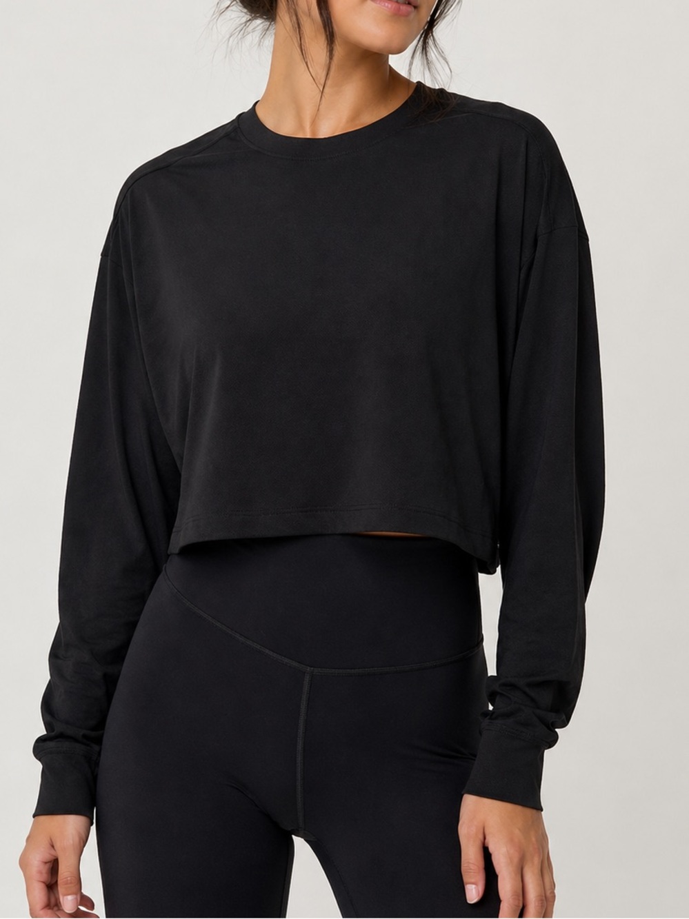 Lululemon Black Cropped Long Sleeve Top Relaxed Fit Athleisure